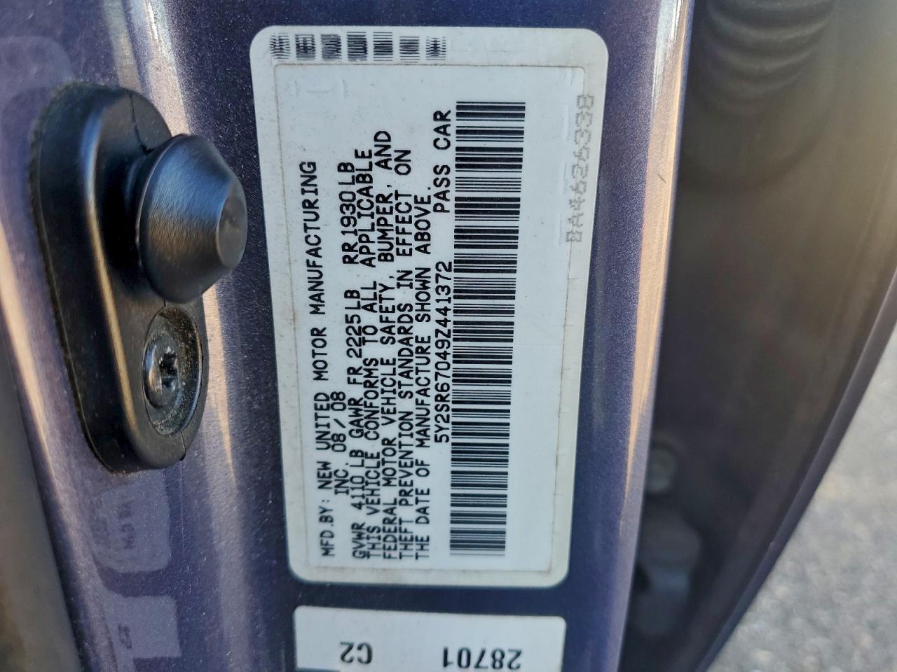 2009 Pontiac Vibe Gt VIN: 5Y2SR67049Z441372 Lot: 94542185