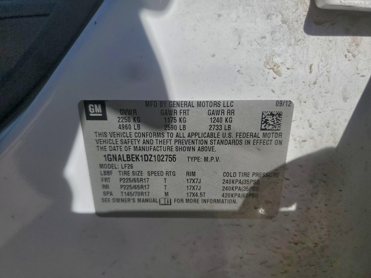 2013 Chevrolet Equinox Ls VIN: 1GNALBEK1DZ102756 Lot: 94365685