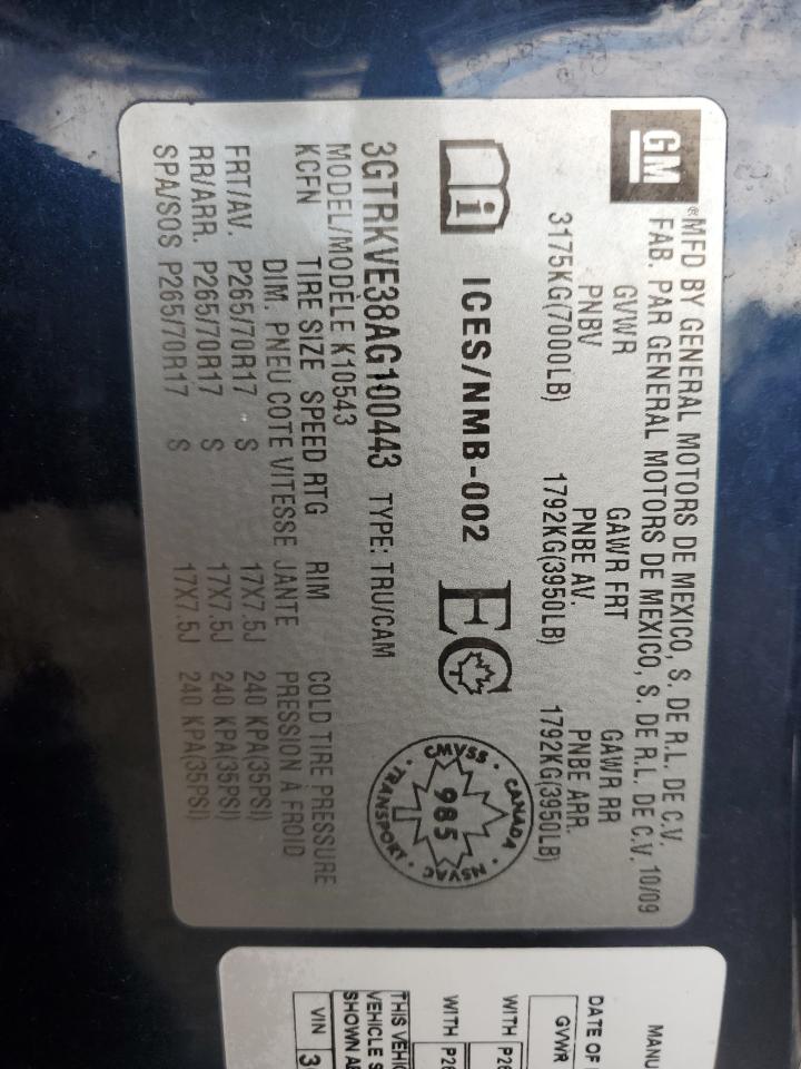 2010 GMC Sierra K1500 Sle VIN: 3GTRKVE38AG100443 Lot: 87129885