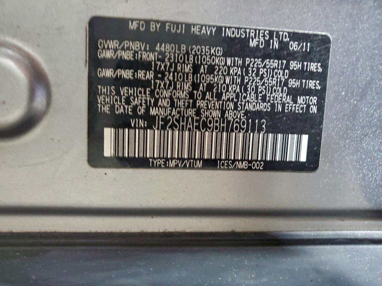 2011 Subaru Forester Limited VIN: JF2SHAEC9BH769113 Lot: 93469225