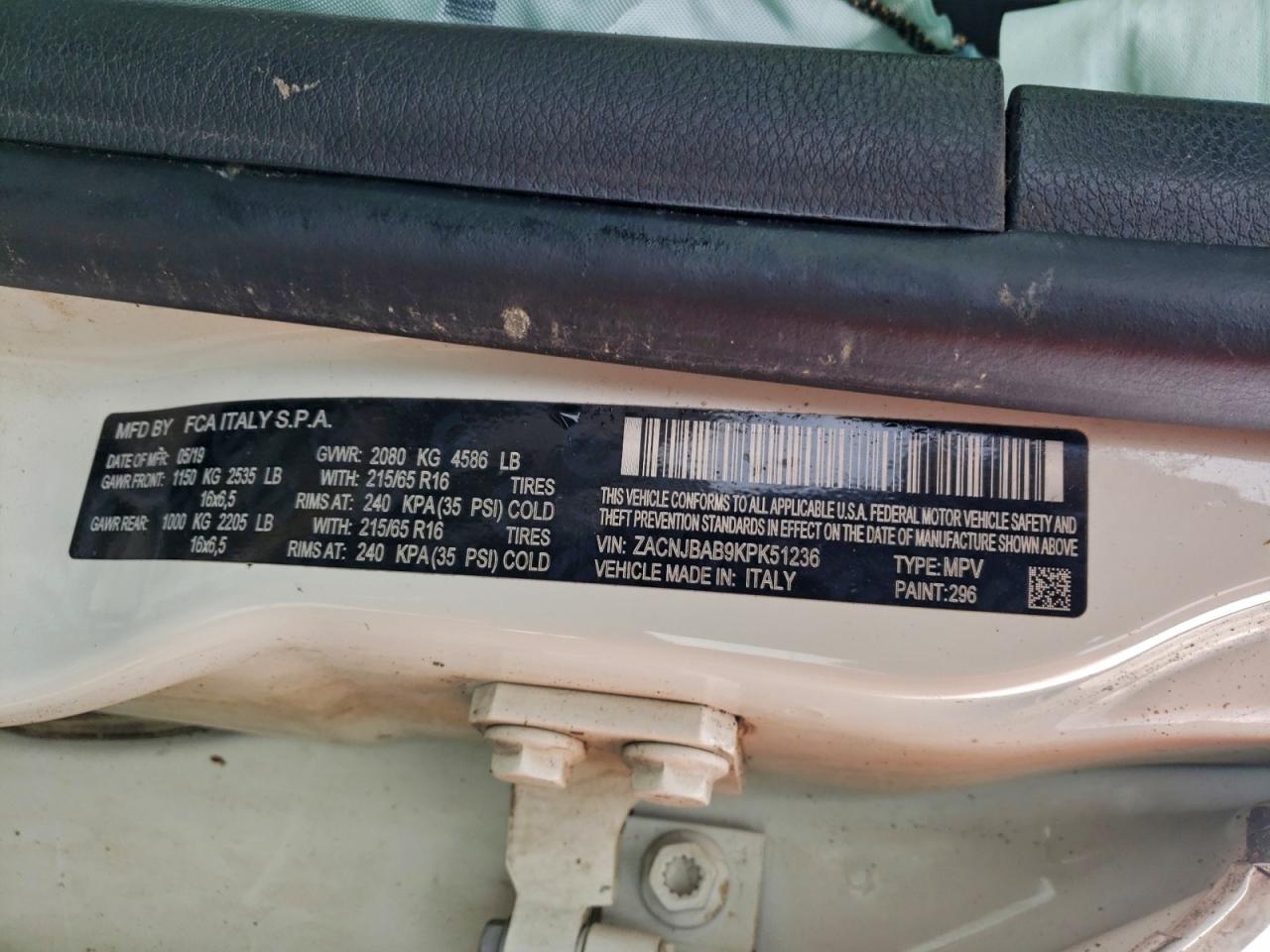 2019 Jeep Renegade Sport VIN: ZACNJBAB9KPK51236 Lot: 93881095