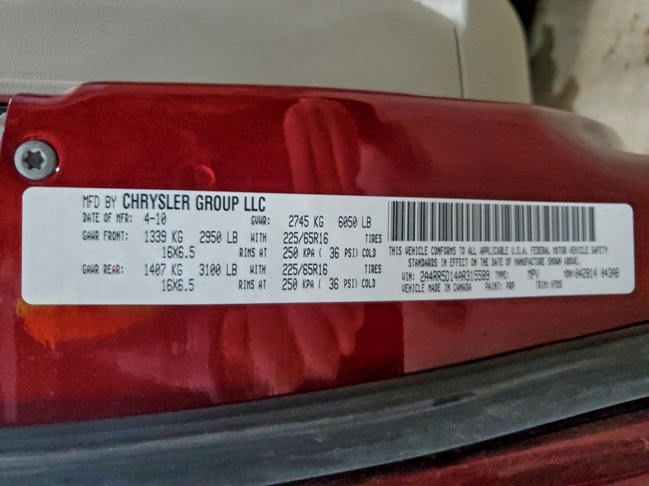 2010 Chrysler Town & Country Touring VIN: 2A4RR5D14AR315589 Lot: 93183085