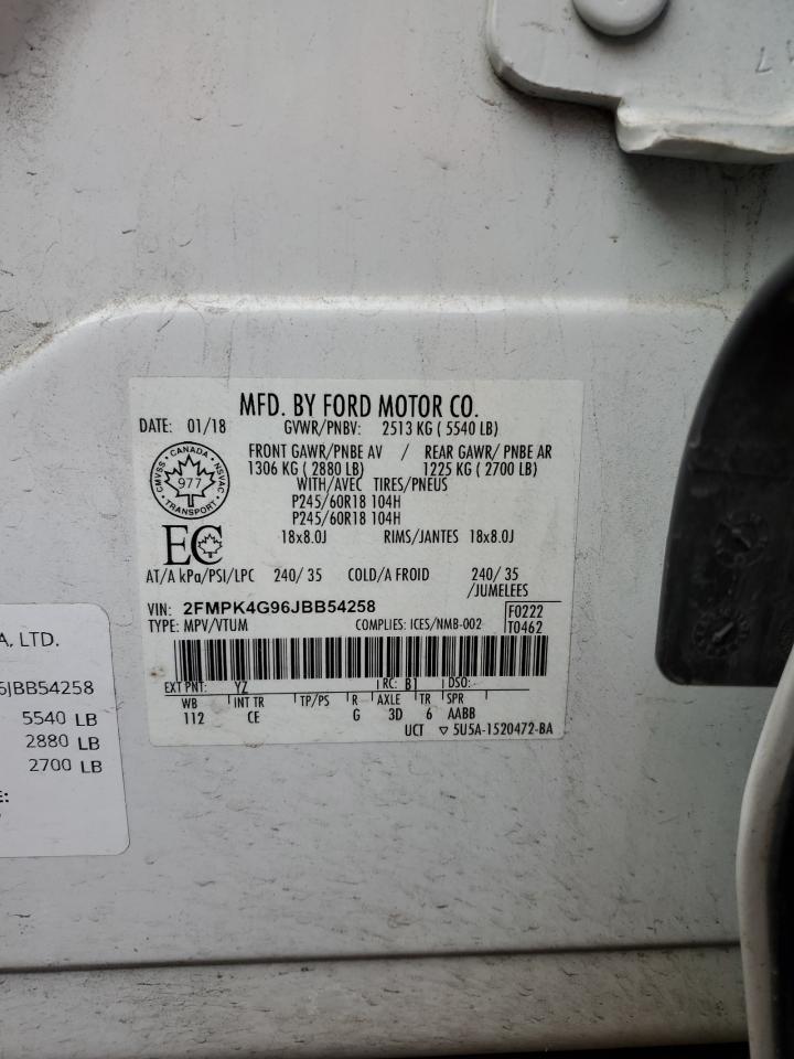 2018 Ford Edge Se VIN: 2FMPK4G96JBB54258 Lot: 92805775