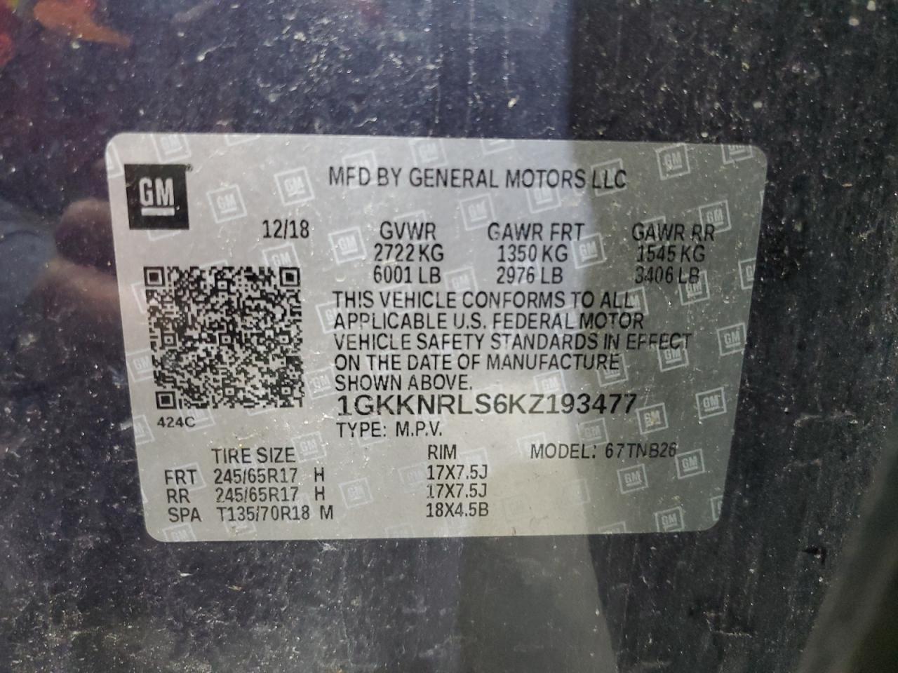 2019 GMC Acadia Sle VIN: 1GKKNRLS6KZ193477 Lot: 91523995