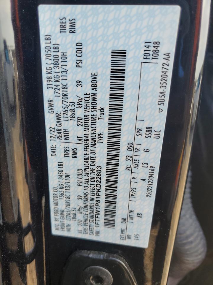 2023 Ford F150 Police Responder VIN: 1FTFW1P81PKD22803 Lot: 90907205