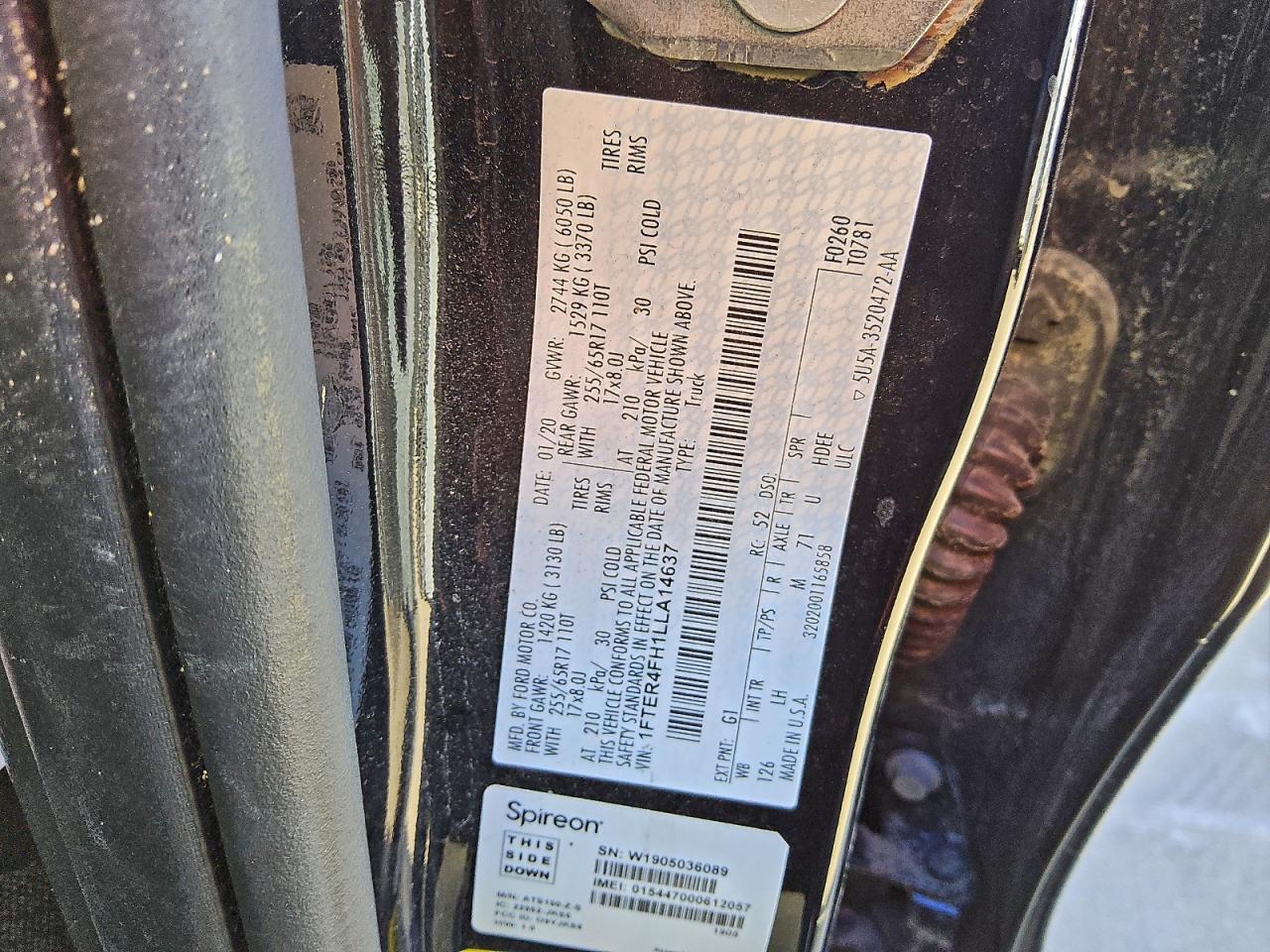 2020 Ford Ranger Xl VIN: 1FTER4FH1LLA14637 Lot: 93852855