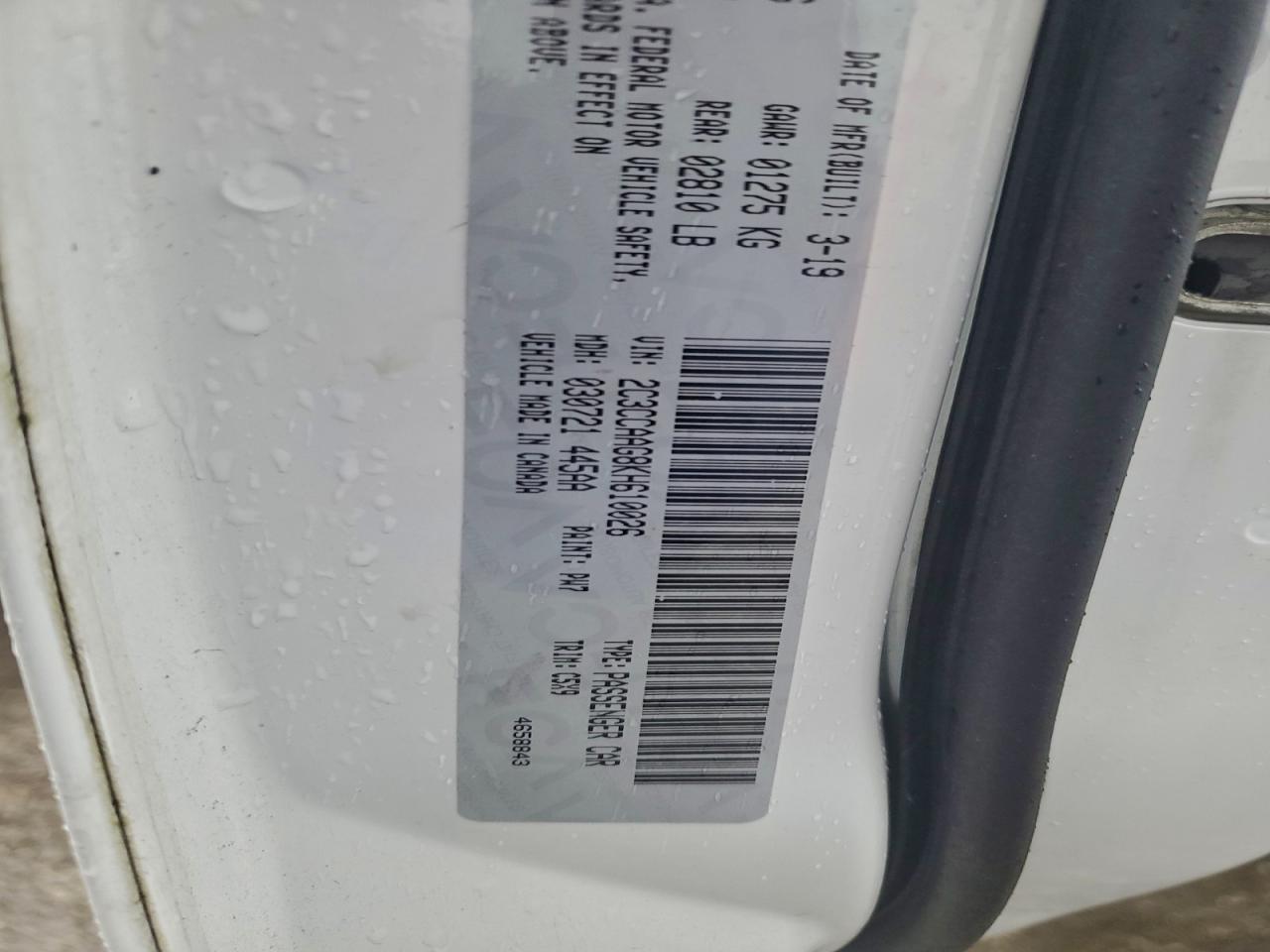 2019 Chrysler 300 Touring VIN: 2C3CCAAG8KH610026 Lot: 93875655