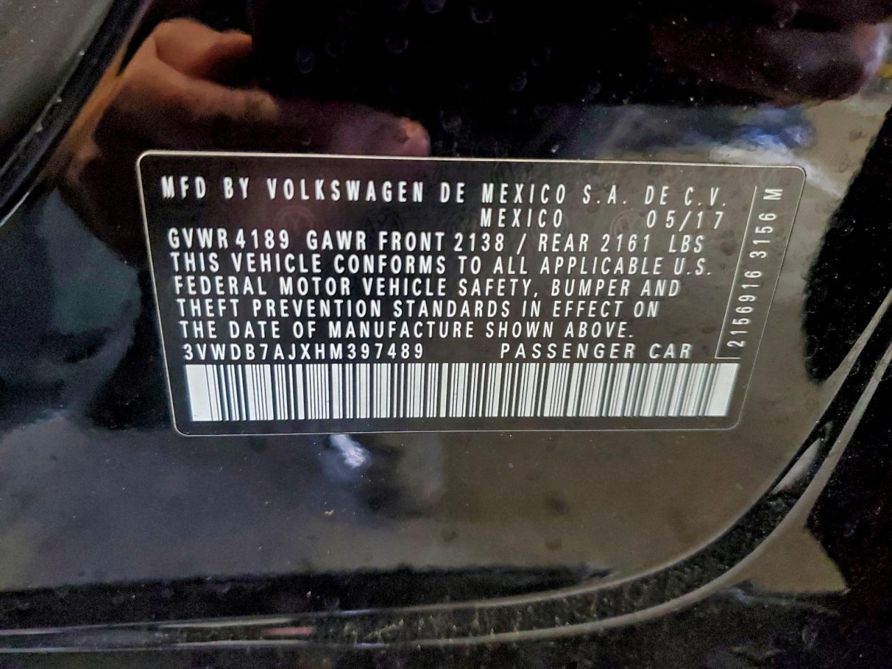 2017 Volkswagen Jetta Se VIN: 3VWDB7AJXHM397489 Lot: 94447855