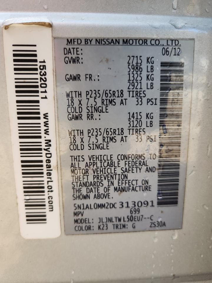 2013 Infiniti Jx35 VIN: 5N1AL0MM2DC313091 Lot: 92405365