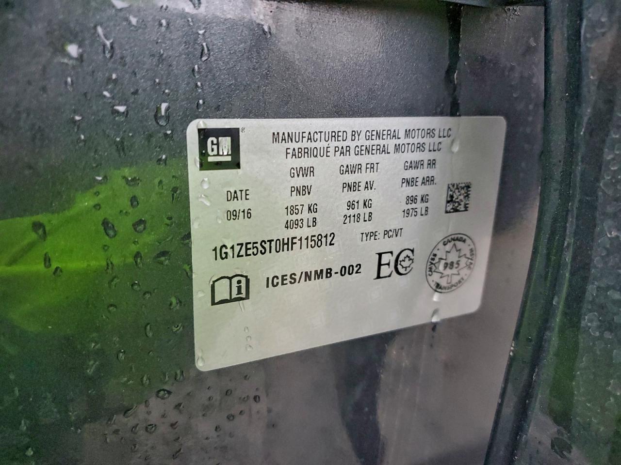 2017 Chevrolet Malibu Lt VIN: 1G1ZE5ST0HF115812 Lot: 93997045