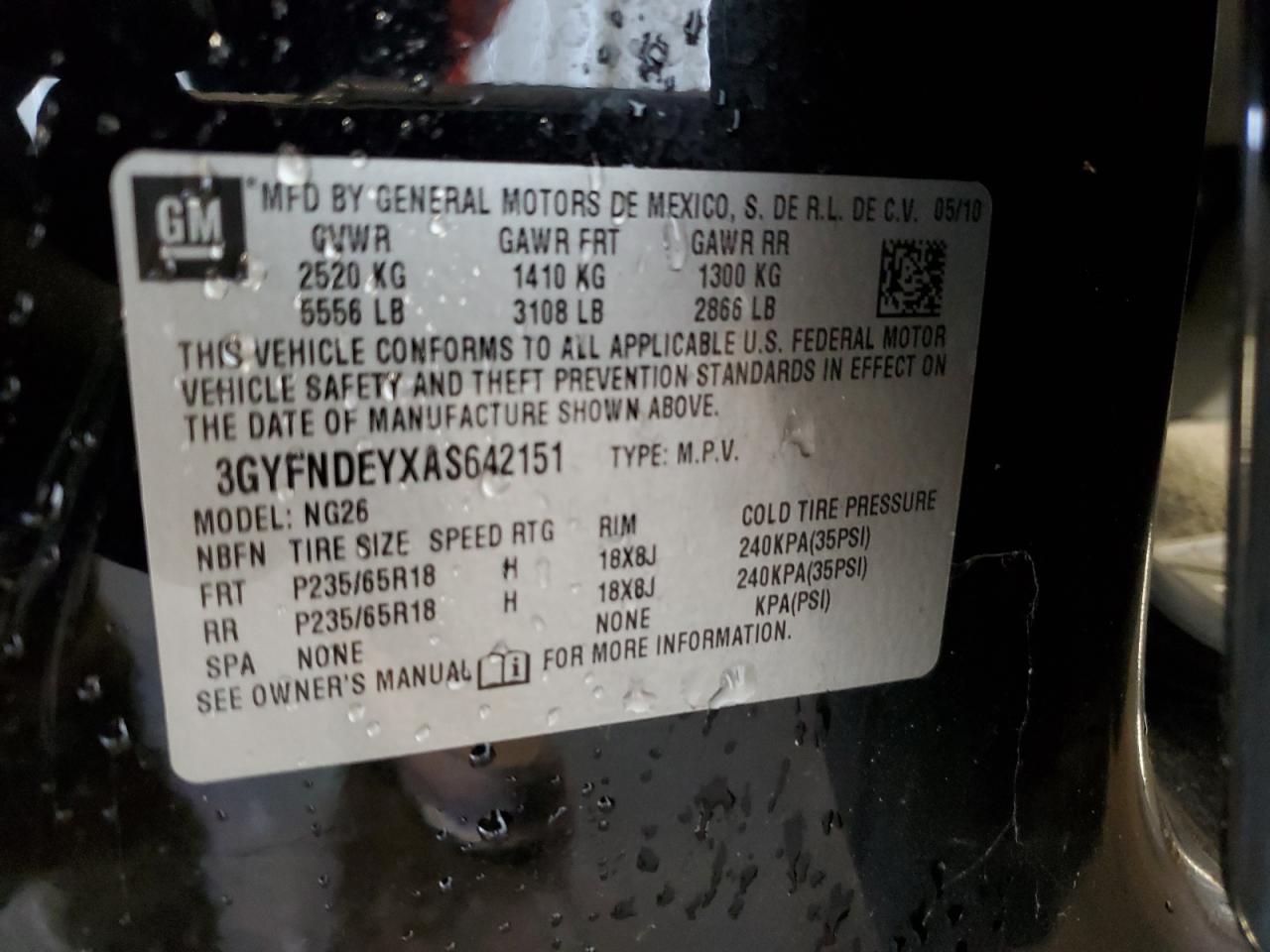 2010 Cadillac Srx Luxury Collection VIN: 3GYFNDEYXAS642151 Lot: 91963405