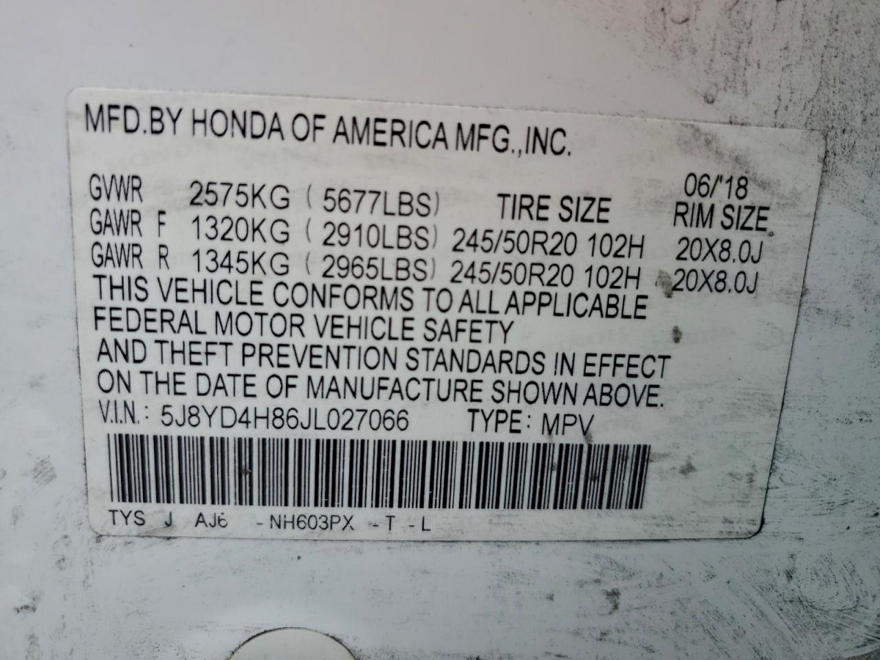 2018 Acura Mdx Advance VIN: 5J8YD4H86JL027066 Lot: 94324335