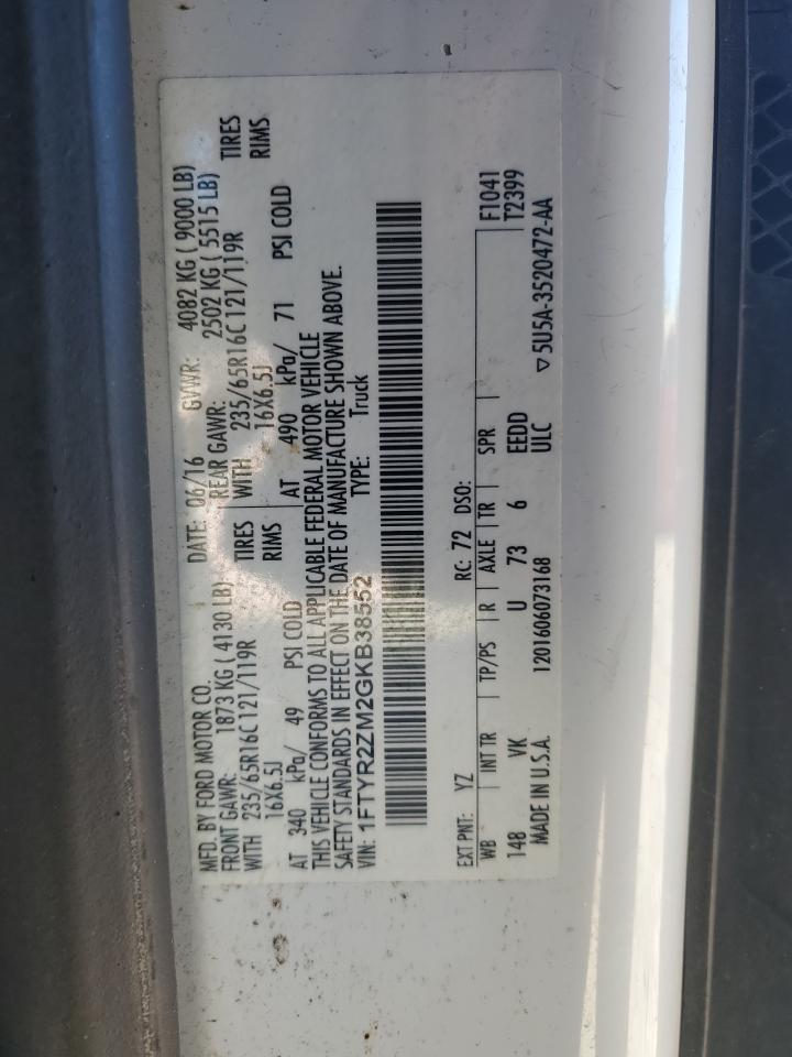 2016 Ford Transit T-250 VIN: 1FTYR2ZM2GKB38552 Lot: 93200885