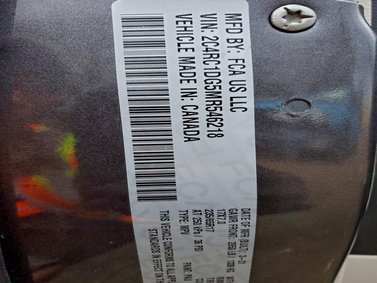 2021 Chrysler Voyager Lxi VIN: 2C4RC1DG5MR546218 Lot: 94167515