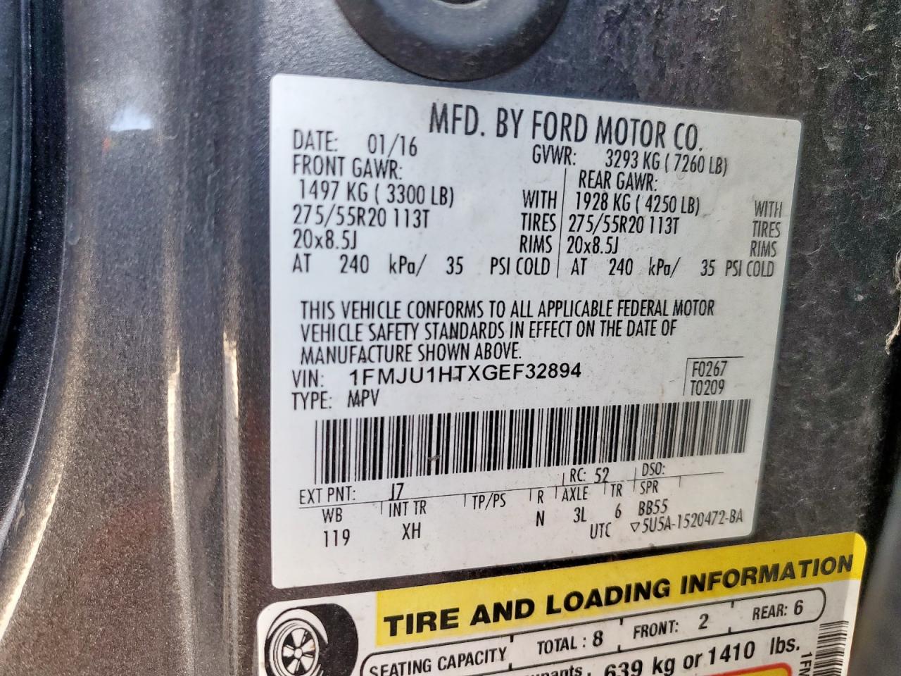 2016 Ford Expedition Xlt VIN: 1FMJU1HTXGEF32894 Lot: 92725025