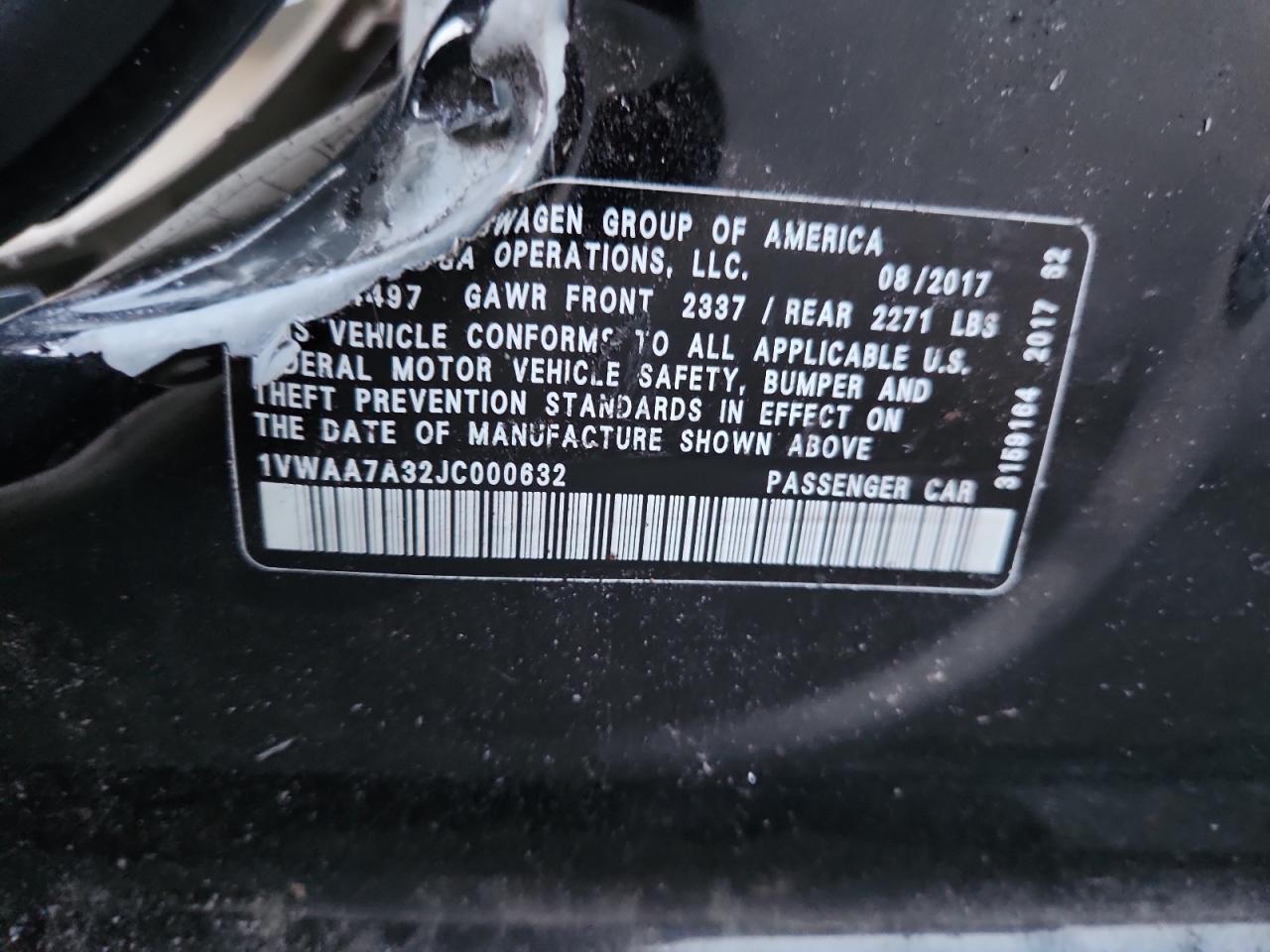 2018 Volkswagen Passat S VIN: 1VWAA7A32JC000632 Lot: 93491905