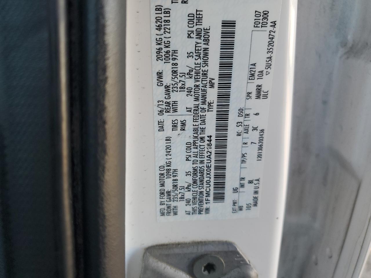 2014 Ford Escape Titanium VIN: 1FMCU0JX0EUA21844 Lot: 91037145