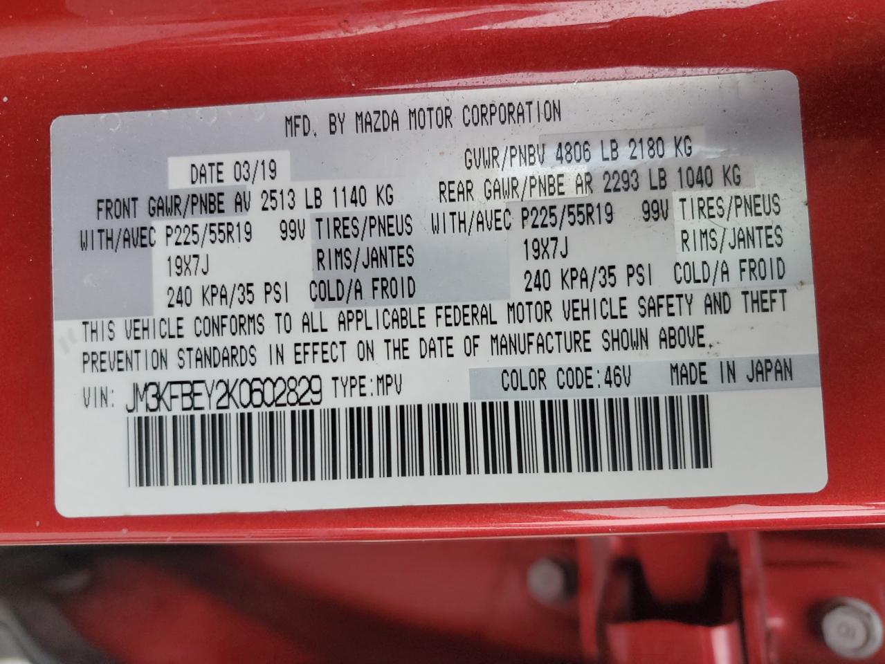 2019 Mazda Cx-5 Signature VIN: JM3KFBEY2K0602829 Lot: 92867775