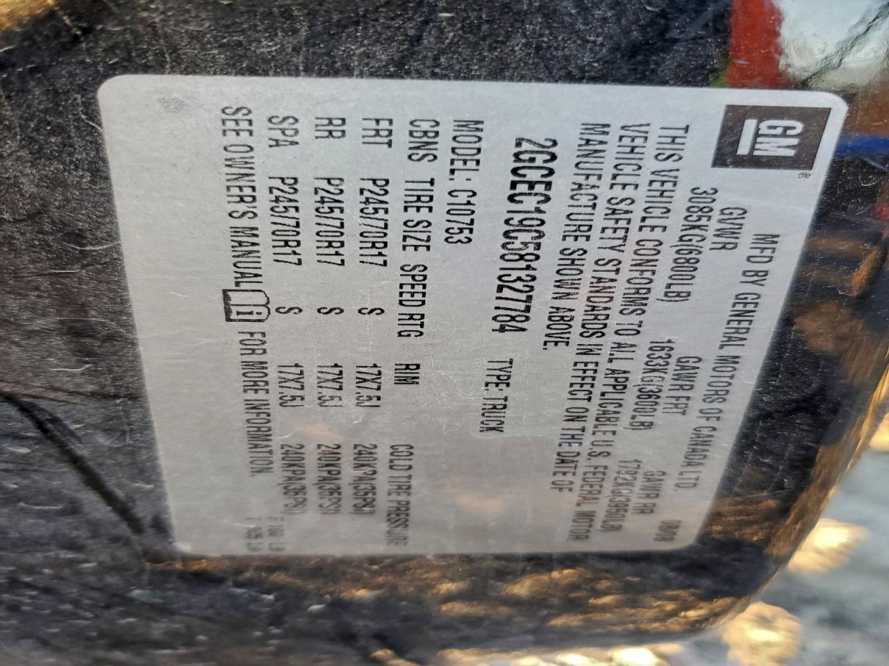 2008 Chevrolet Silverado C1500 VIN: 2GCEC19C581327784 Lot: 93272805