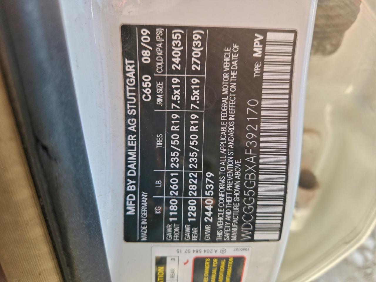 2010 Mercedes-Benz Glk 350 VIN: WDCGG5GBXAF392170 Lot: 94420575