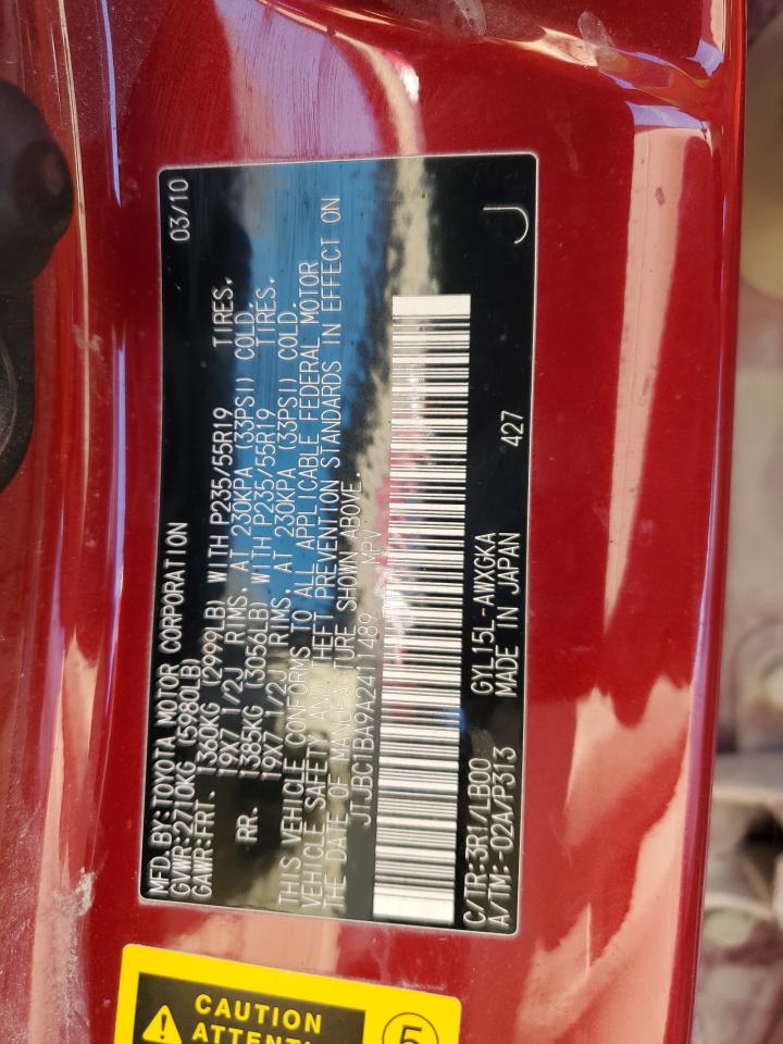 2010 Lexus Rx 450H VIN: JTJBC1BA9A2411489 Lot: 90714515