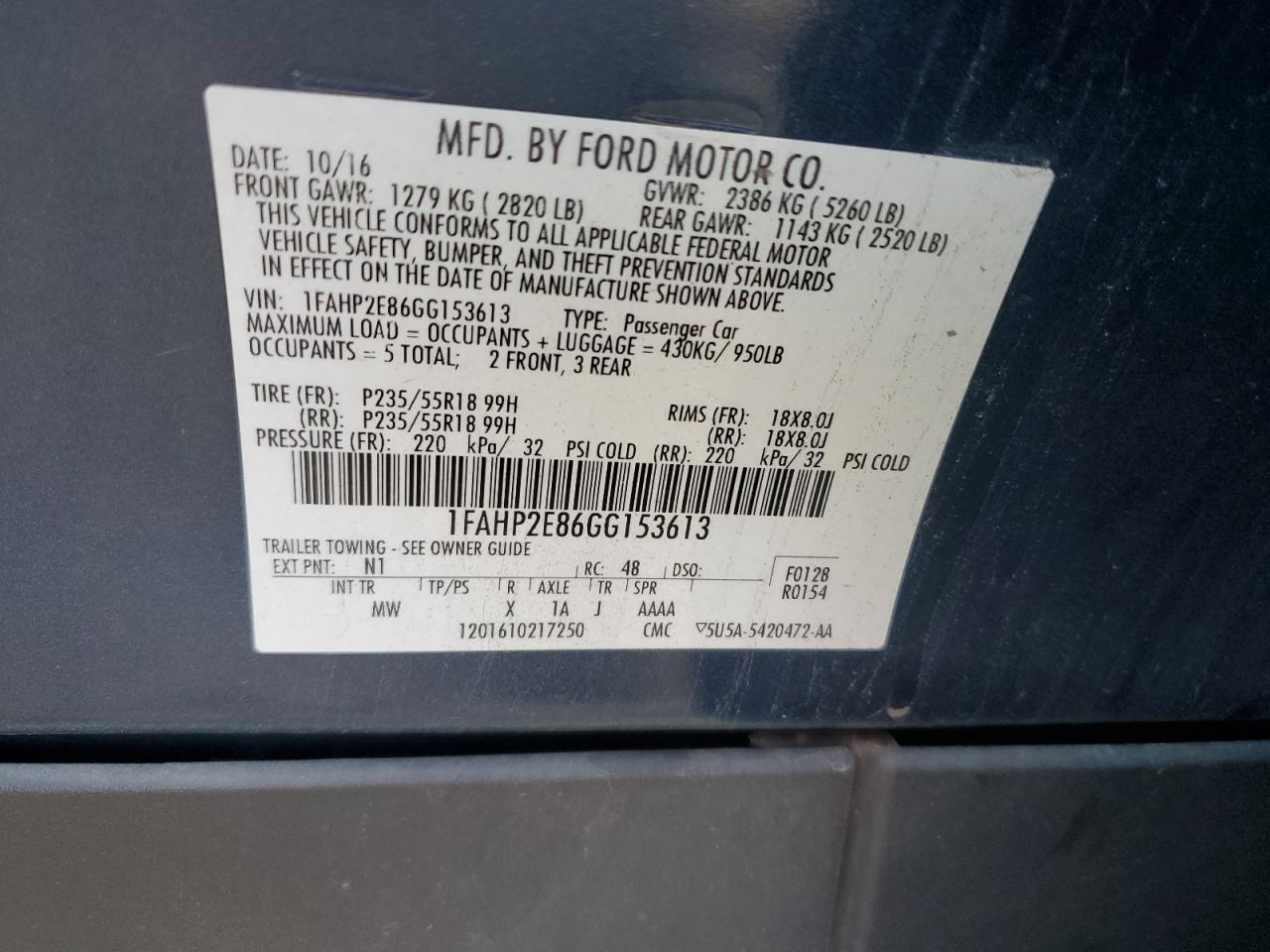 2016 Ford Taurus Sel VIN: 1FAHP2E86GG153613 Lot: 90687855