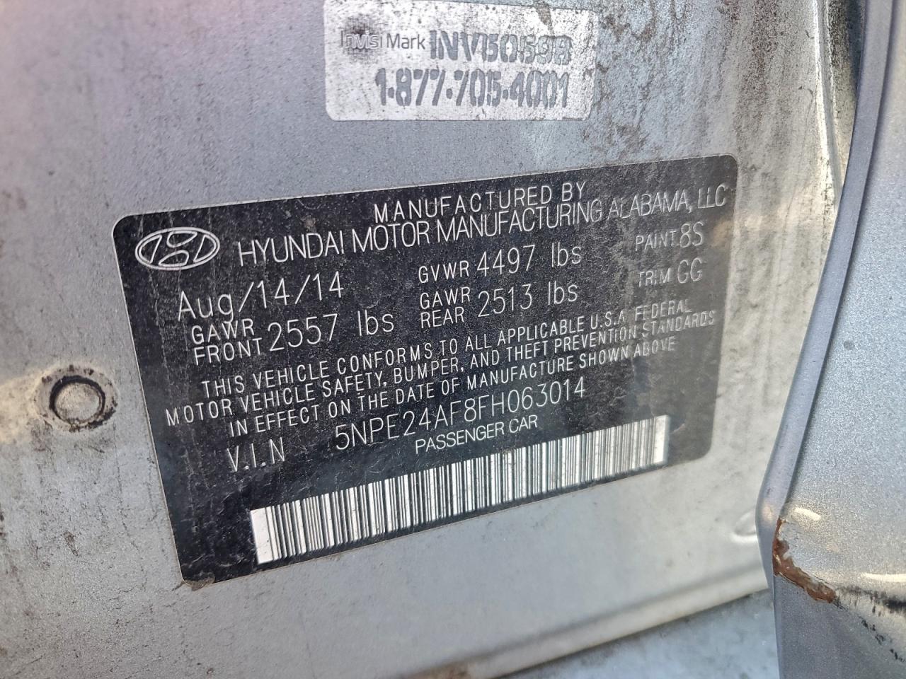 2015 Hyundai Sonata Se VIN: 5NPE24AF8FH063014 Lot: 94651525