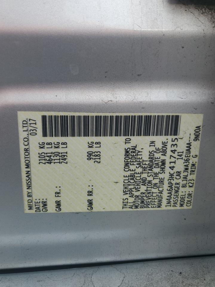 2017 Nissan Maxima 3.5S VIN: 1N4AA6AP3HC417435 Lot: 92023795