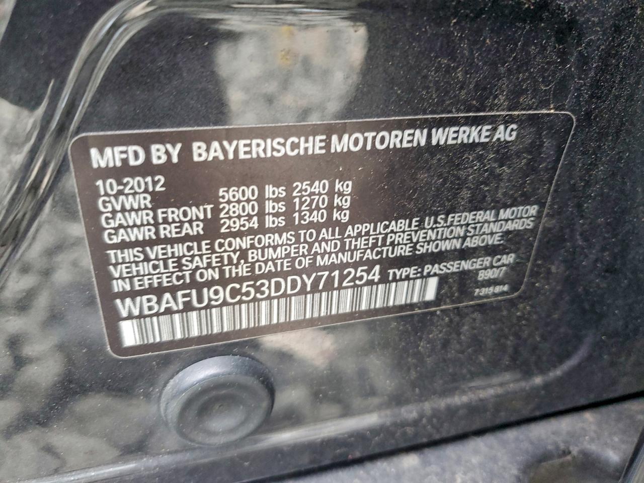 2013 BMW 550 Xi VIN: WBAFU9C53DDY71254 Lot: 93059745