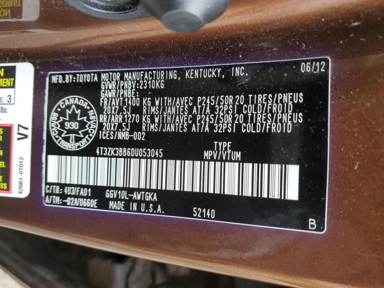 2013 Toyota Venza Le VIN: 4T3ZK3BB6DU053045 Lot: 90706385