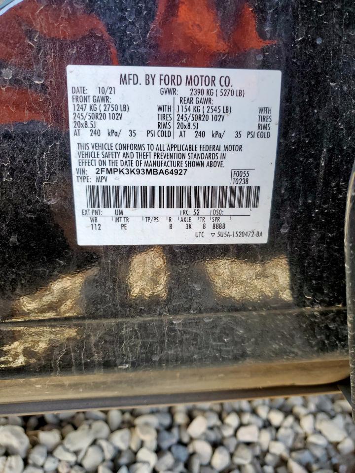 2021 Ford Edge Titanium VIN: 2FMPK3K93MBA64927 Lot: 92839275