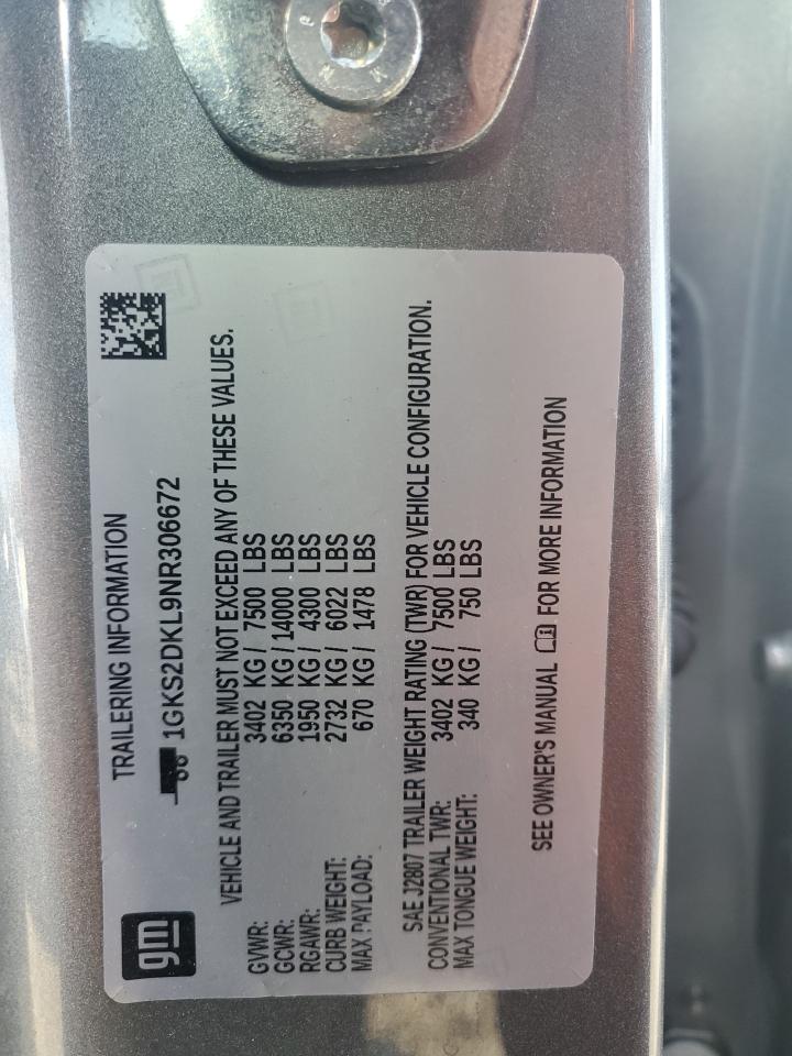 2022 GMC Yukon Denali VIN: 1GKS2DKL9NR306672 Lot: 90378115