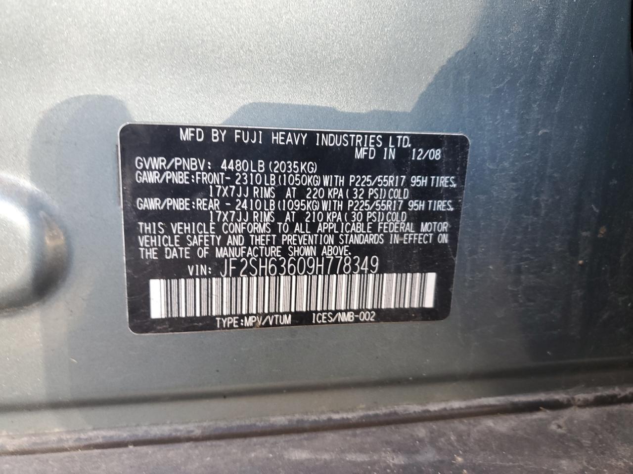 2009 Subaru Forester 2.5X Premium VIN: JF2SH63609H778349 Lot: 93079525