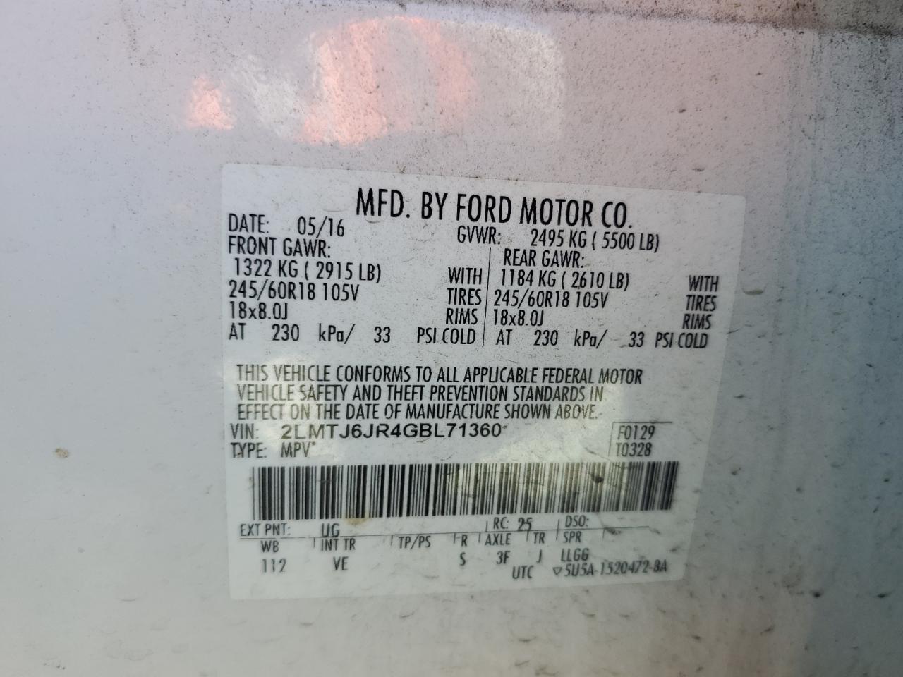 2016 Lincoln Mkx Premiere VIN: 2LMTJ6JR4GBL71360 Lot: 91268855