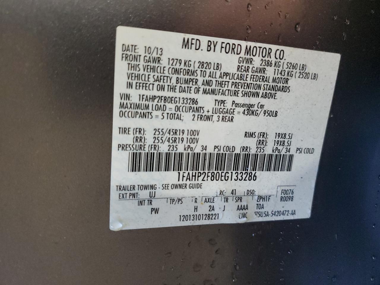 2014 Ford Taurus Limited VIN: 1FAHP2F80EG133286 Lot: 91561225