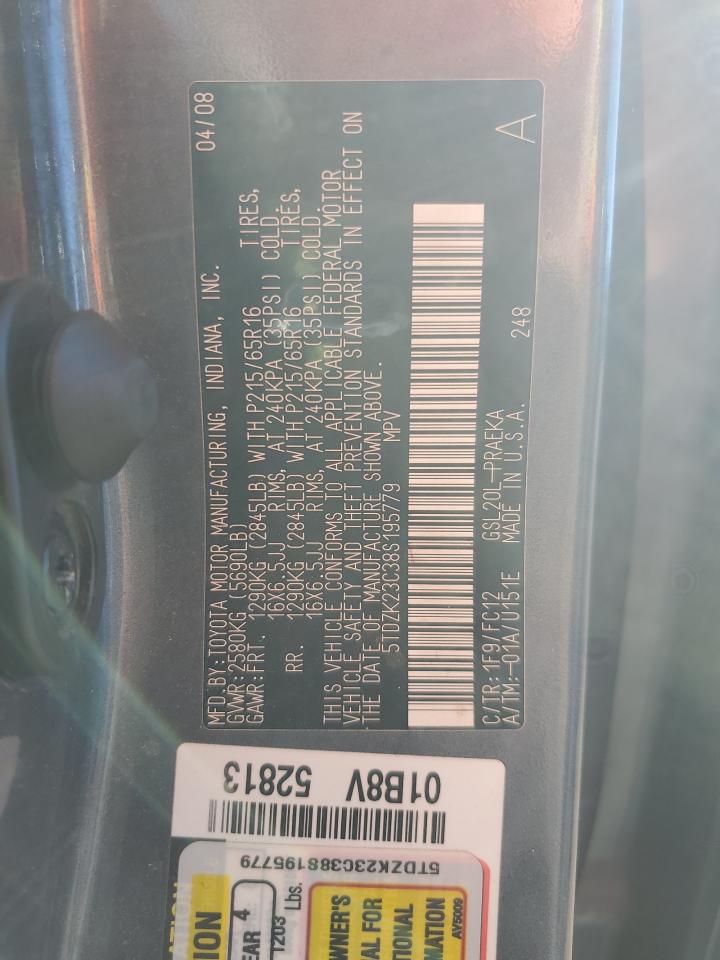 2008 Toyota Sienna Ce VIN: 5TDZK23C38S195779 Lot: 92692915