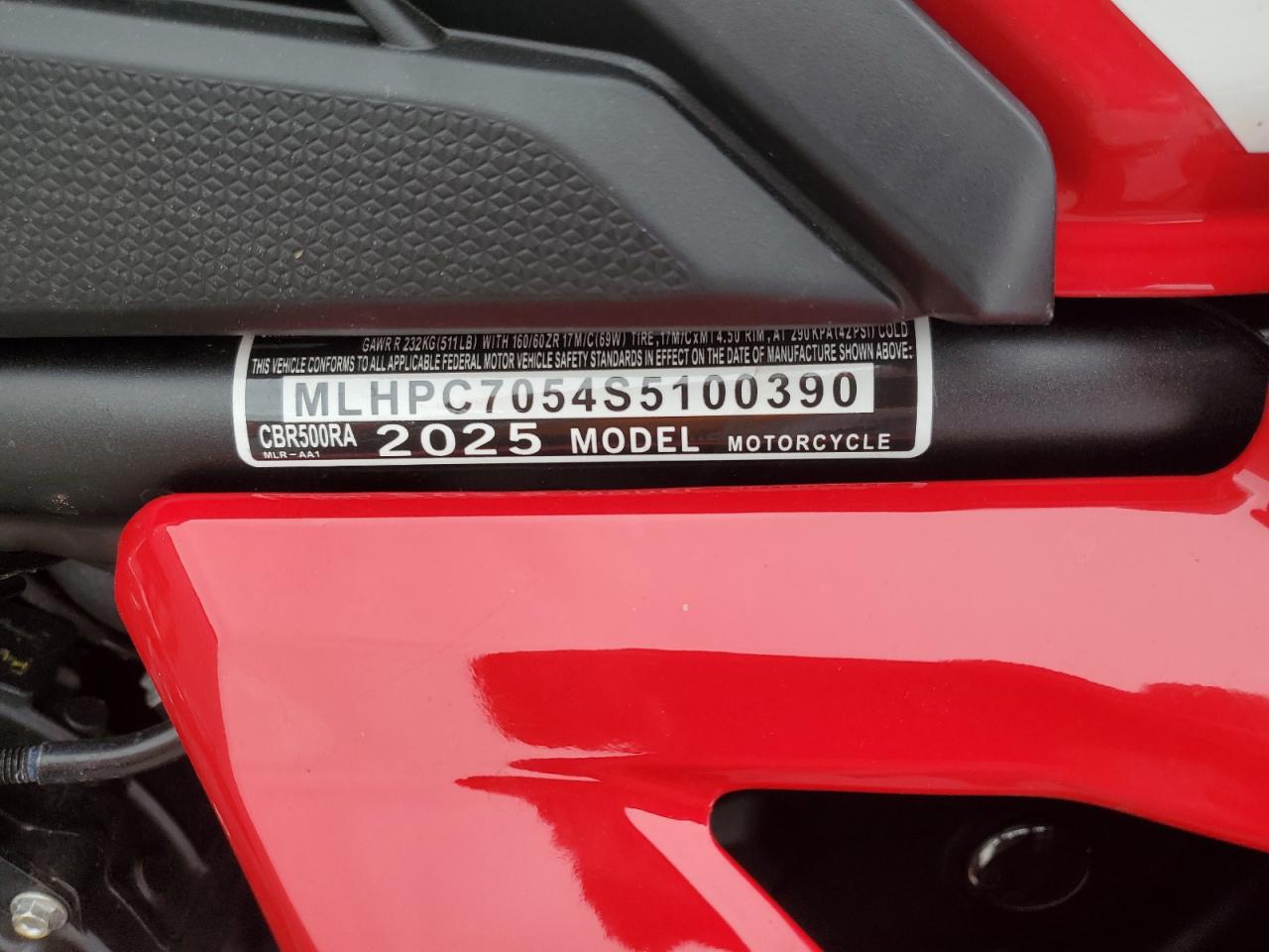 2025 Honda Cbr500 Ra VIN: MLHPC7054S5100390 Lot: 92232795