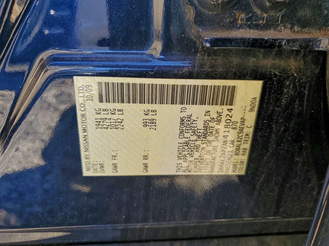 2010 Nissan Altima Base VIN: 1N4AL2AP2AN418024 Lot: 93421515