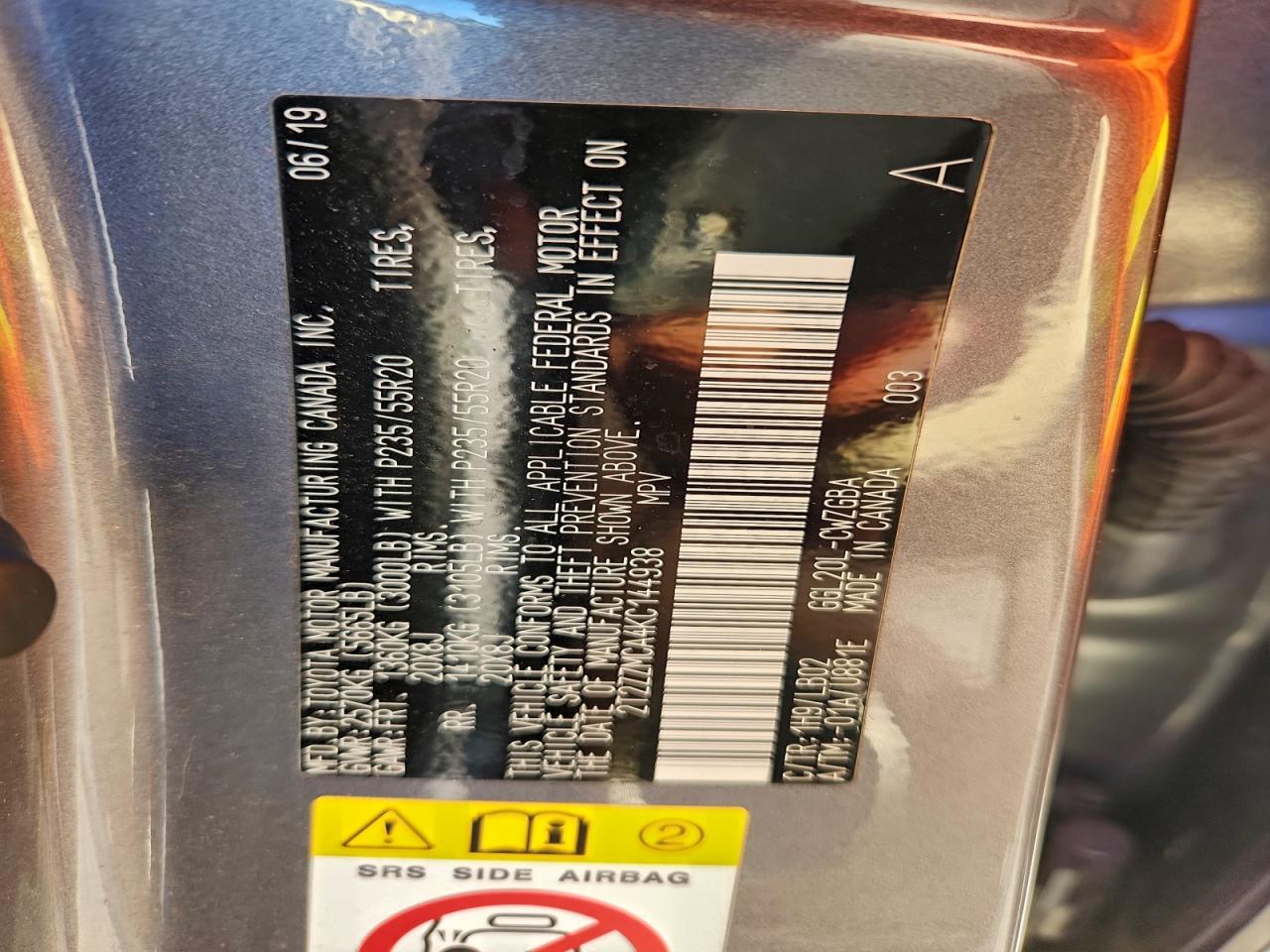 2019 Lexus Rx 350 Base VIN: 2T2ZZMCA4KC144938 Lot: 94382885