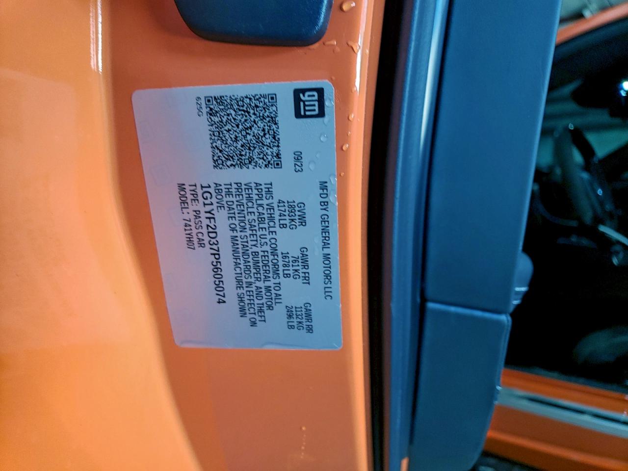 2023 Chevrolet Corvette Z06 3Lz VIN: 1G1YF2D37P5605074 Lot: 93951635