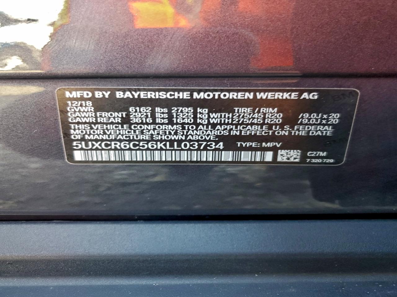 2019 BMW X5 xDrive40I VIN: 5UXCR6C56KLL03734 Lot: 94132135