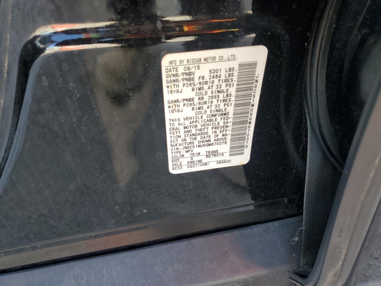 2016 Infiniti Qx70 VIN: JN8CS1MU8GM670378 Lot: 91165175