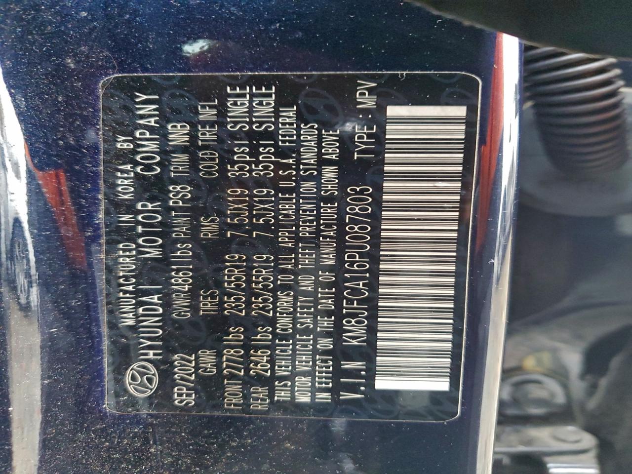 2023 Hyundai Tucson Sel Convenience VIN: KM8JFCA16PU087803 Lot: 94529095