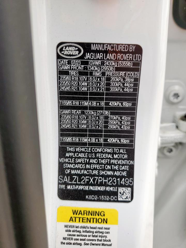 2023 Land Rover Range Rover Evoque R-Dynamic Se VIN: SALZL2FX7PH231495 Lot: 93076135