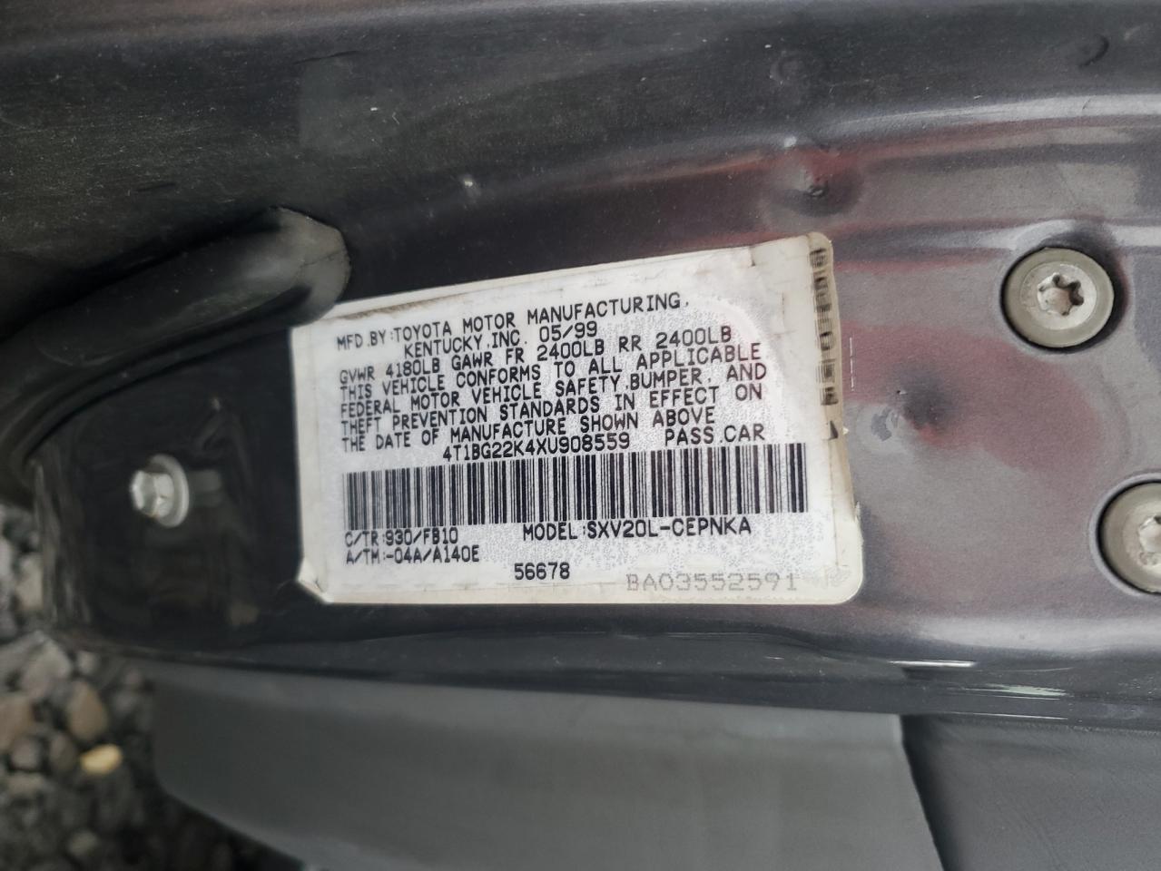 1999 Toyota Camry Ce VIN: 4T1BG22K4XU908559 Lot: 90877905