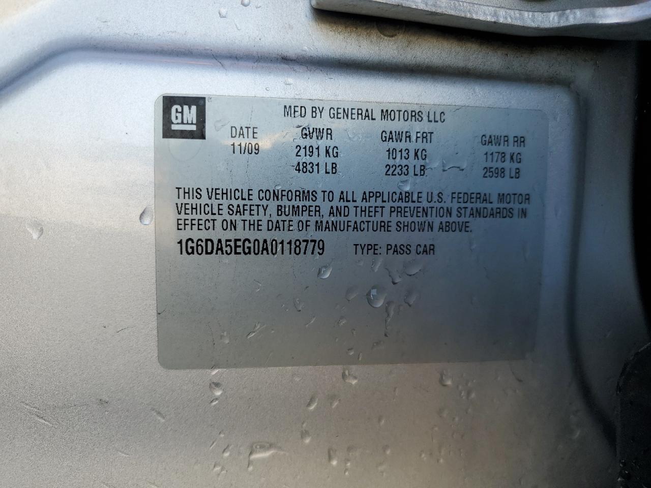 2010 Cadillac Cts VIN: 1G6DA5EG0A0118779 Lot: 91459345