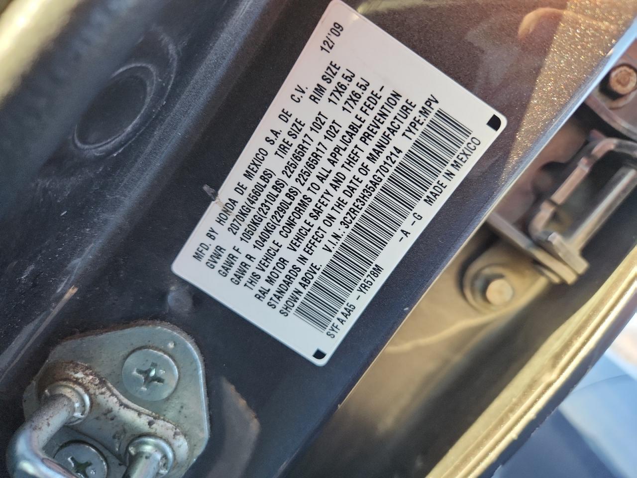 2010 Honda Cr-V Lx VIN: 3CZRE3H35AG701214 Lot: 92839025