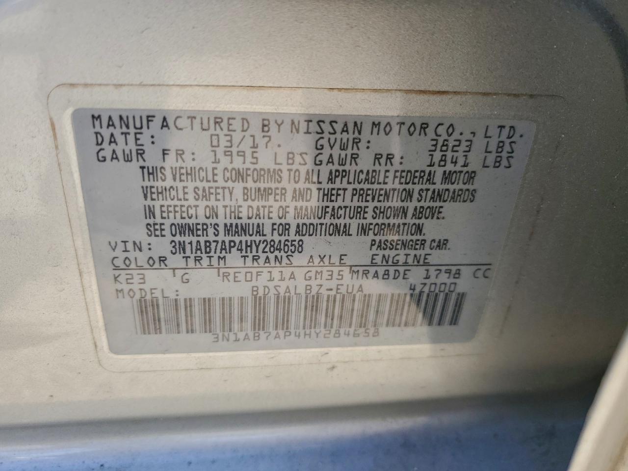 2017 Nissan Sentra S VIN: 3N1AB7AP4HY284658 Lot: 94401305