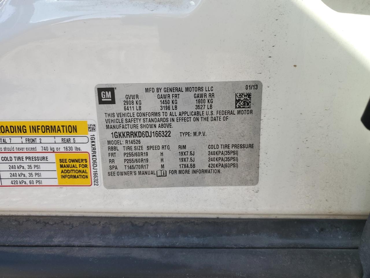 2013 GMC Acadia Slt-1 VIN: 1GKKRRKD6DJ166322 Lot: 91440095