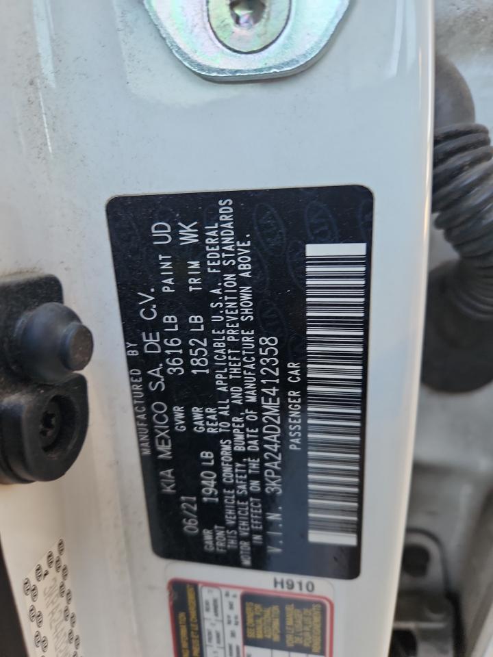 2021 Kia Rio Lx VIN: 3KPA24AD2ME412358 Lot: 92811765